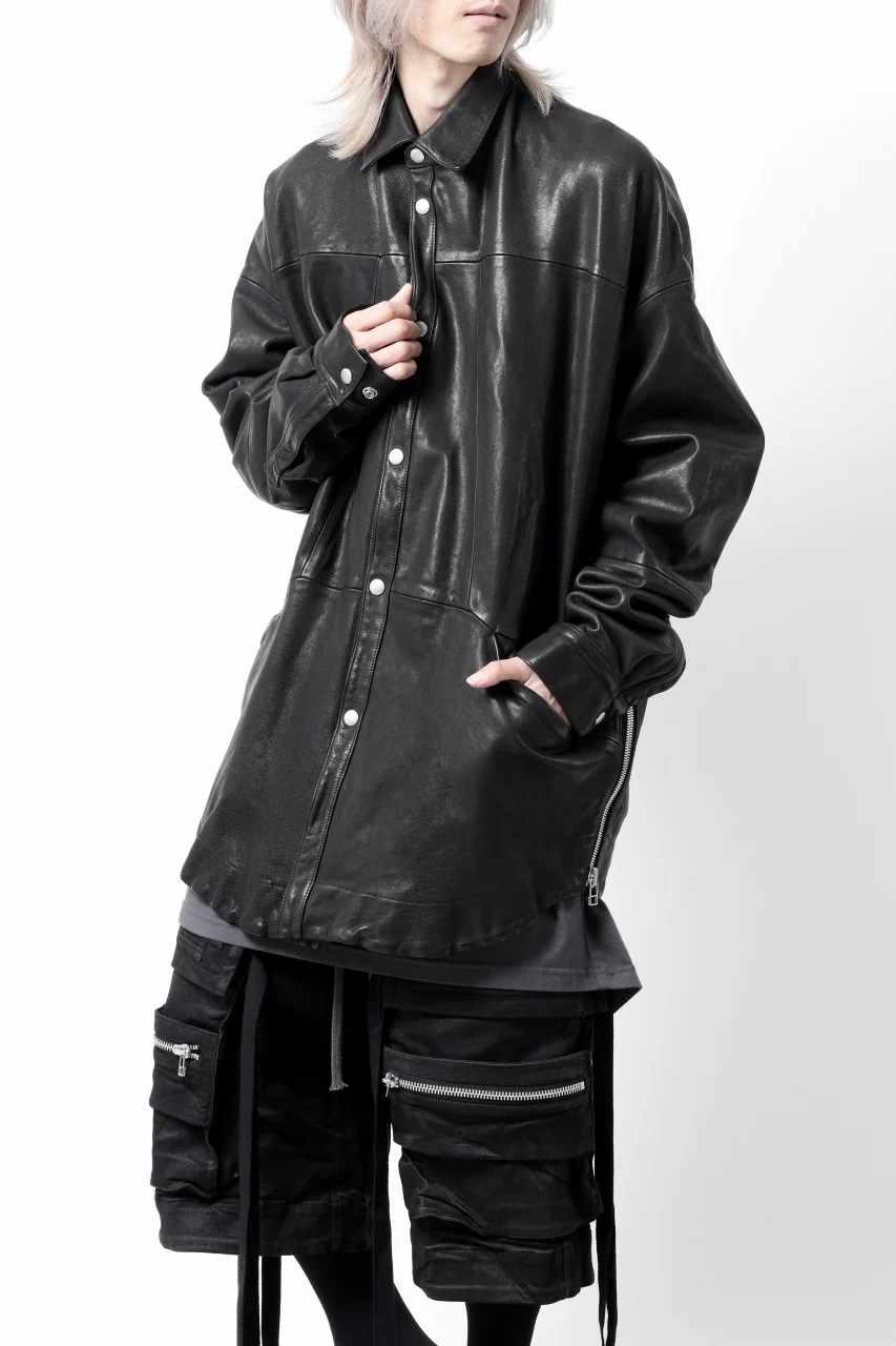 A.F ARTEFACT SNAPPED COCOON SHIRT-JACKET / SOFT GOAT LEATHER (BLACK) - Image 8
