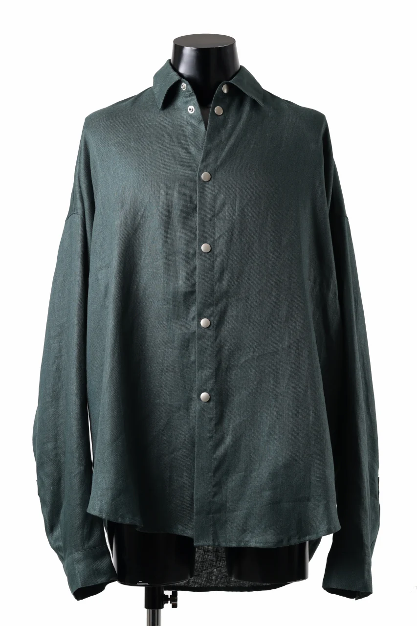 A.F ARTEFACT SNAPPED COCOON SHIRT / LINEN TWILL (GREEN)
