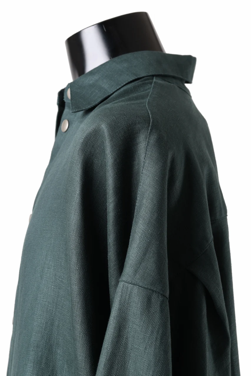 A.F ARTEFACT SNAPPED COCOON SHIRT / LINEN TWILL (GREEN) - Image 12