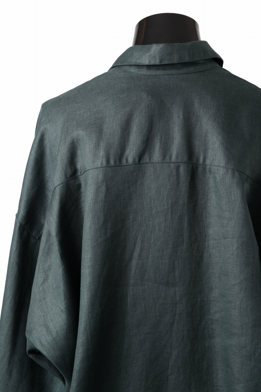 A.F ARTEFACT SNAPPED COCOON SHIRT / LINEN TWILL (GREEN) - Image 13