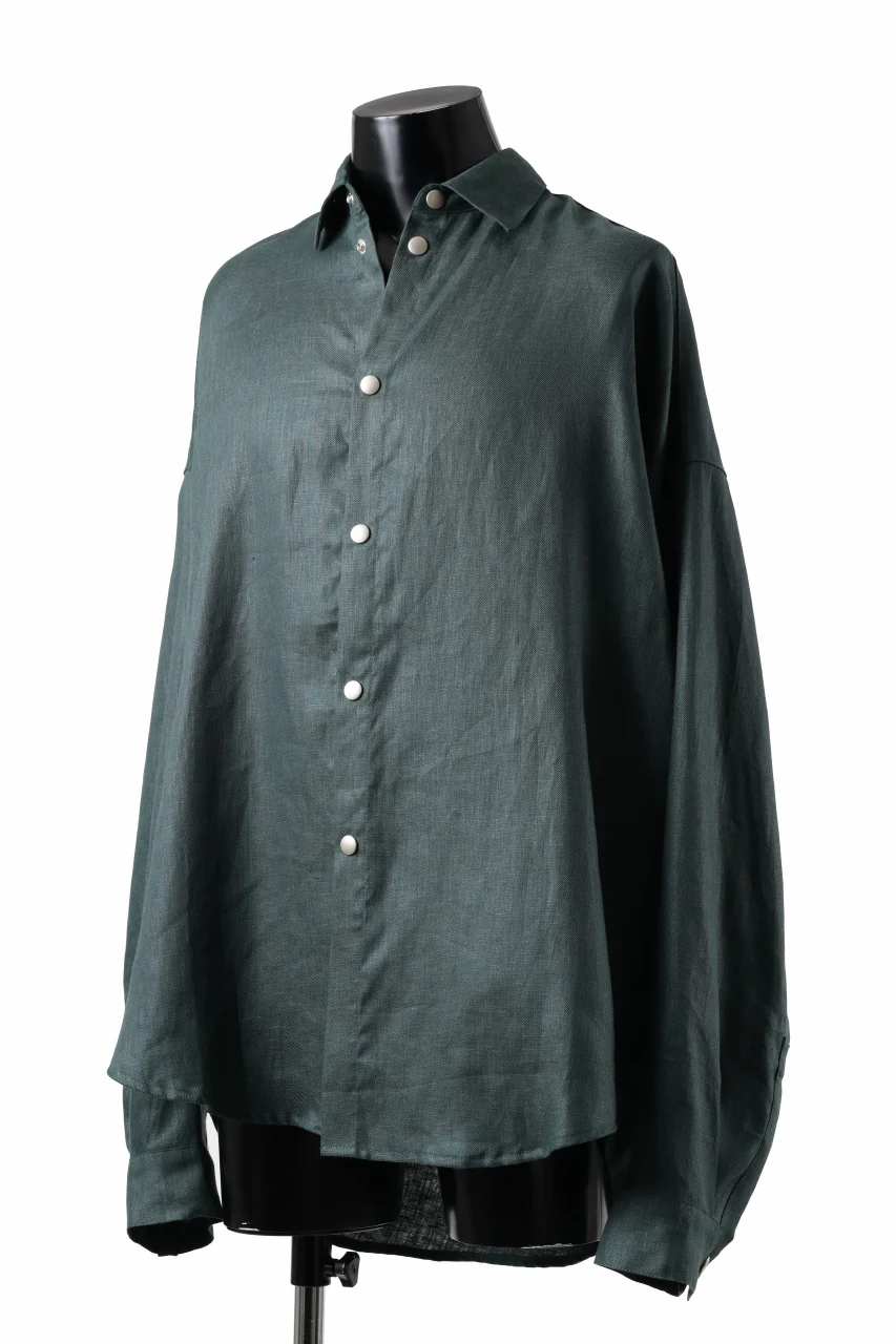 A.F ARTEFACT SNAPPED COCOON SHIRT / LINEN TWILL (GREEN) - Image 2