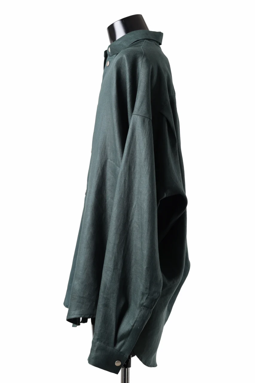 A.F ARTEFACT SNAPPED COCOON SHIRT / LINEN TWILL (GREEN) - Image 3