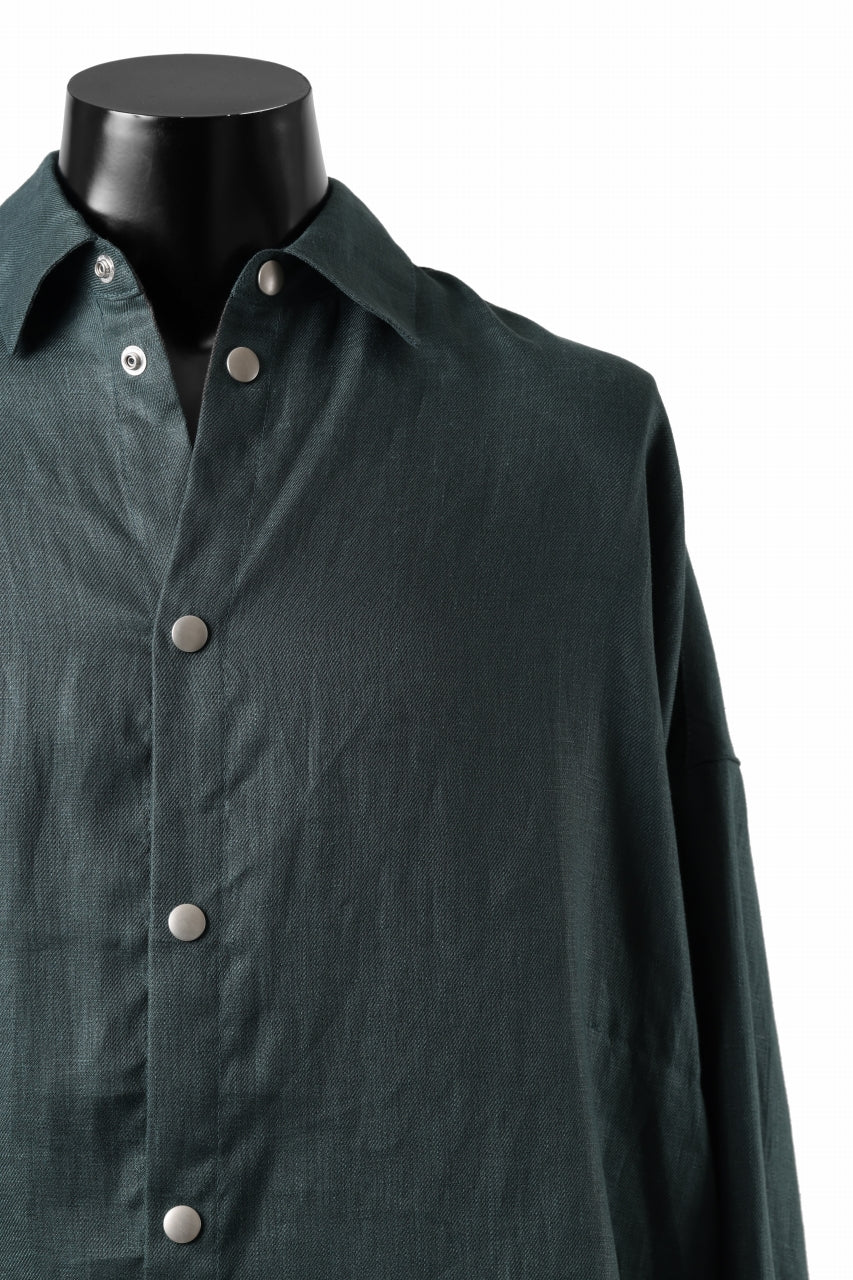 A.F ARTEFACT SNAPPED COCOON SHIRT / LINEN TWILL (GREEN) - Image 5