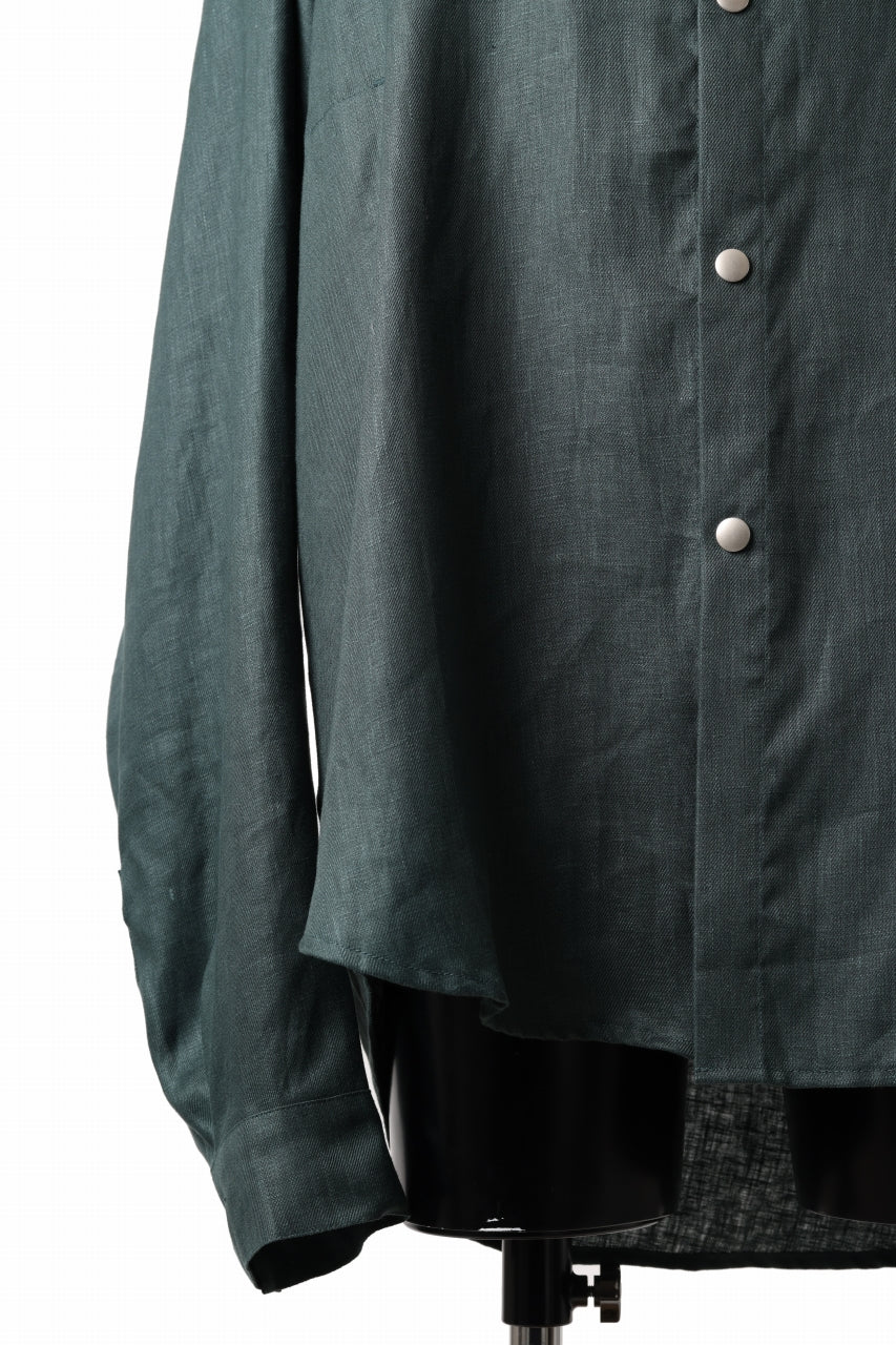 A.F ARTEFACT SNAPPED COCOON SHIRT / LINEN TWILL (GREEN) - Image 6