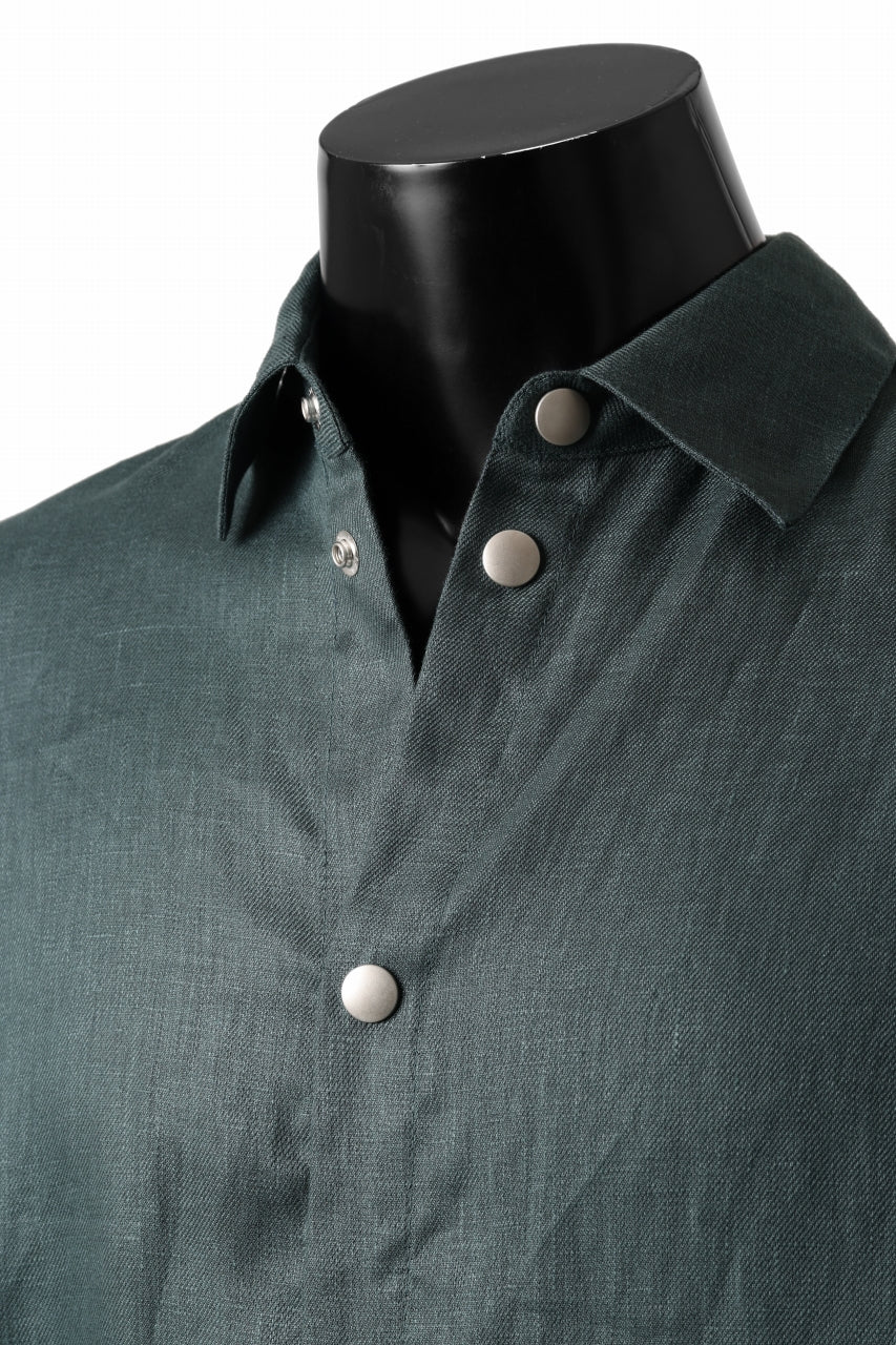 A.F ARTEFACT SNAPPED COCOON SHIRT / LINEN TWILL (GREEN) - Image 8