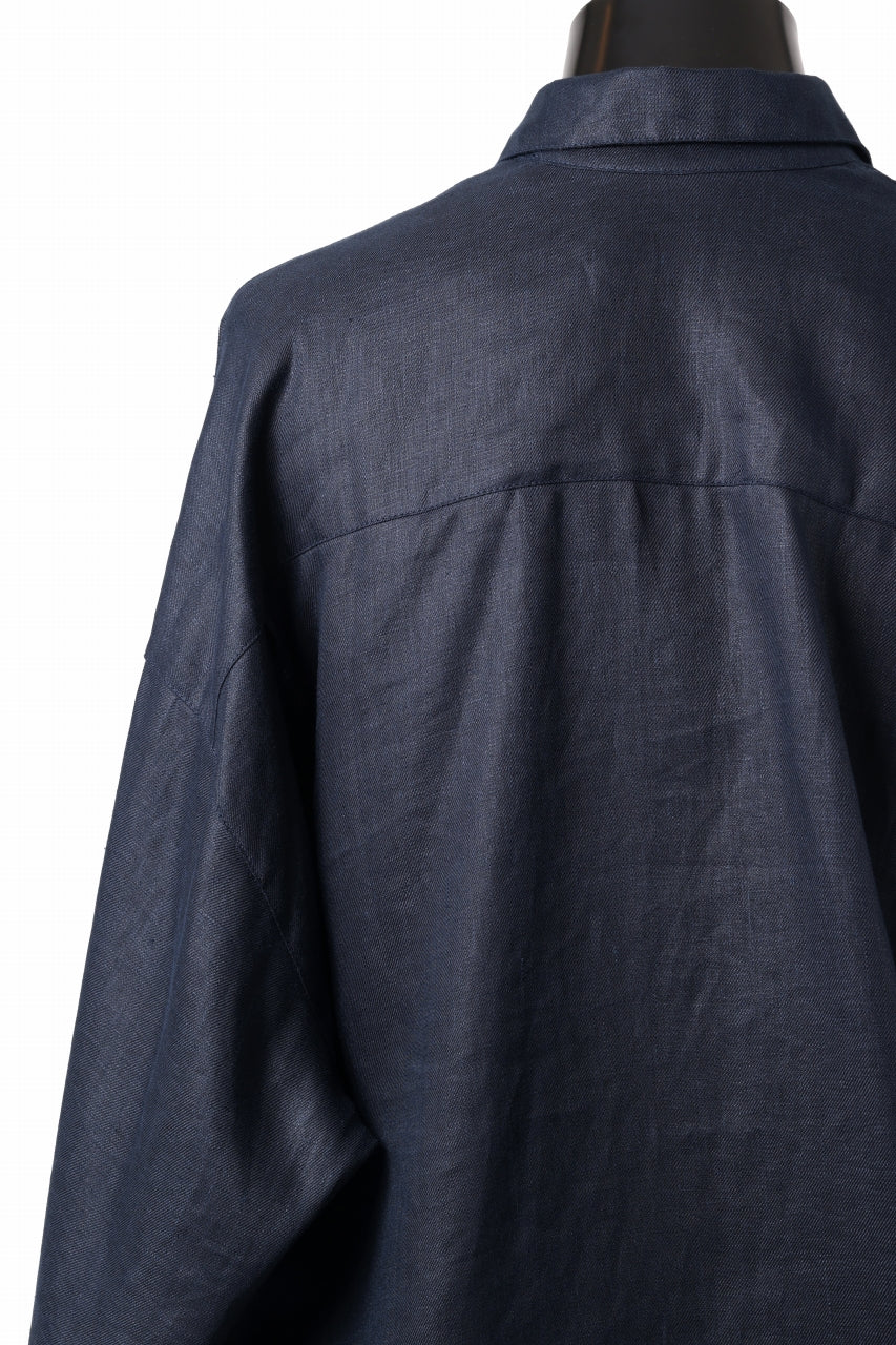 A.F ARTEFACT SNAPPED COCOON SHIRT / LINEN TWILL (NAVY) - Image 11