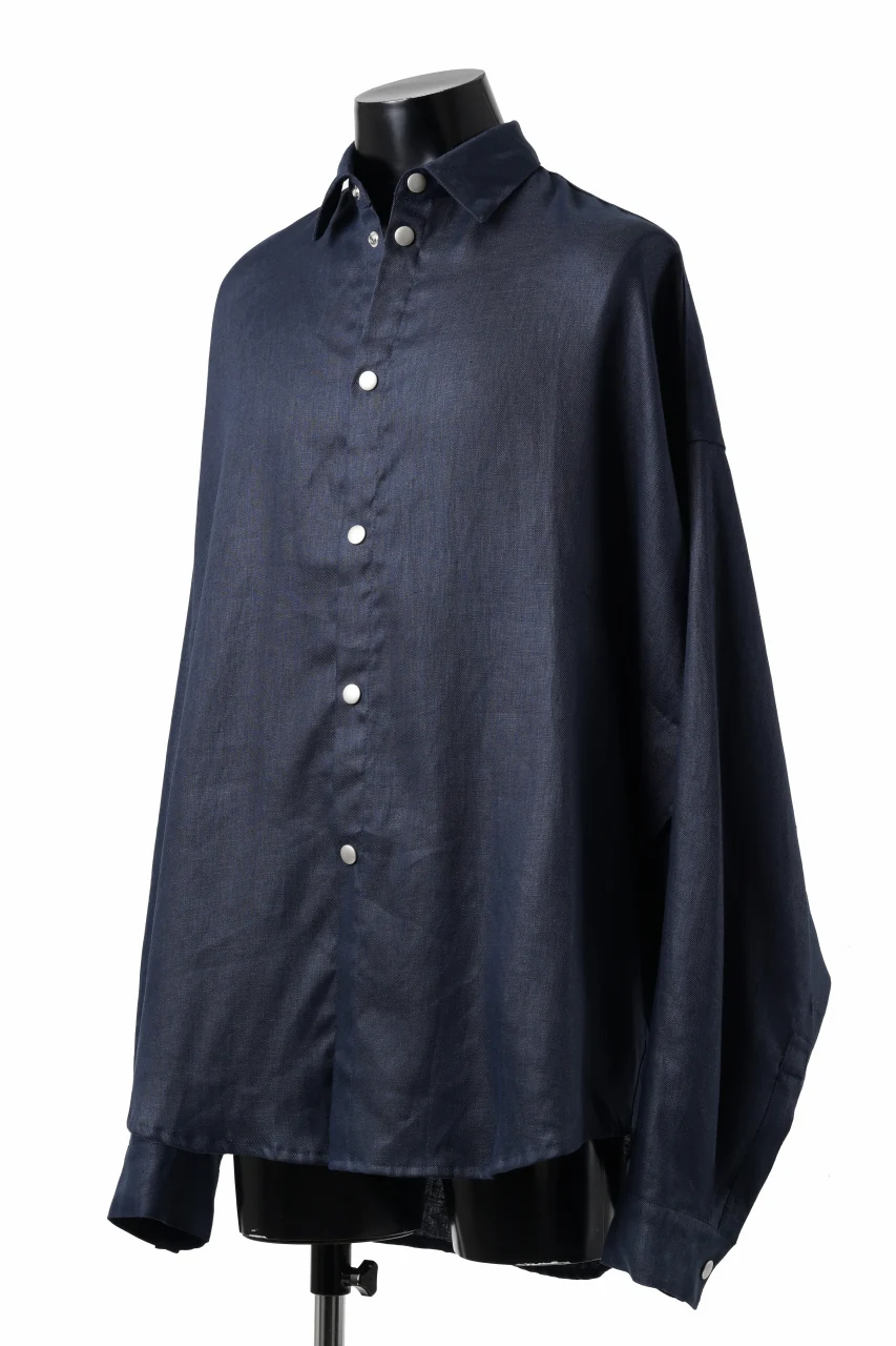 A.F ARTEFACT SNAPPED COCOON SHIRT / LINEN TWILL (NAVY) - Image 2
