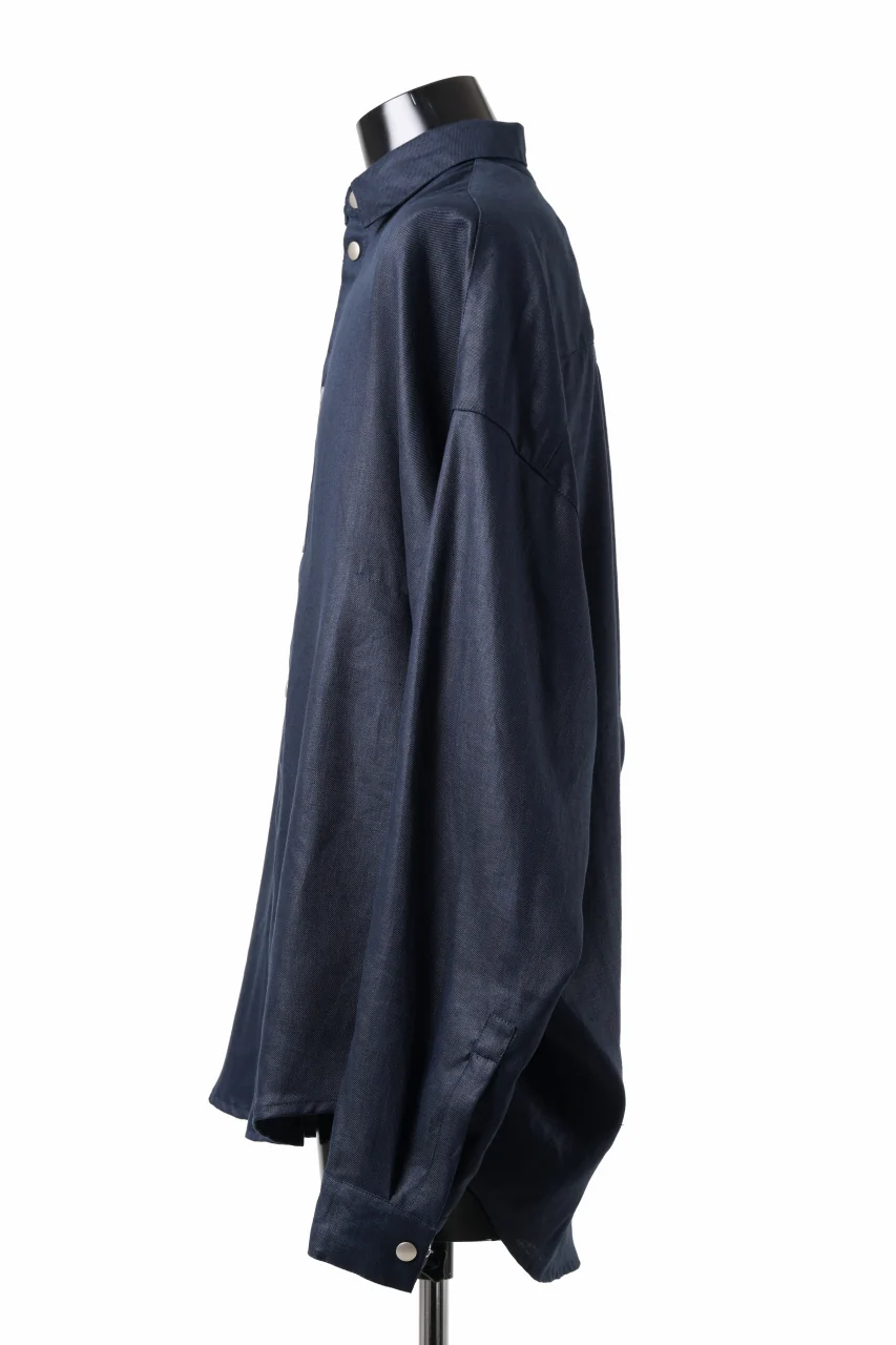 A.F ARTEFACT SNAPPED COCOON SHIRT / LINEN TWILL (NAVY) - Image 4