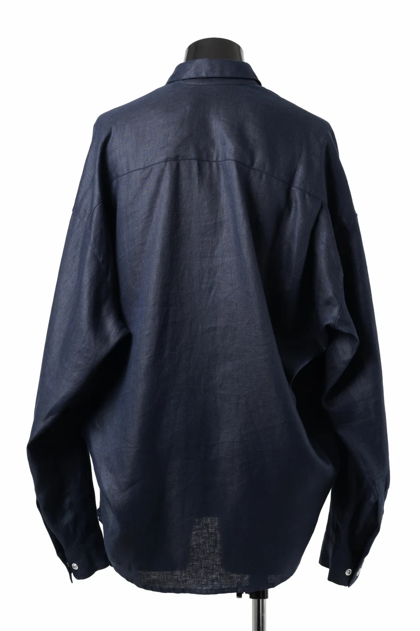 A.F ARTEFACT SNAPPED COCOON SHIRT / LINEN TWILL (NAVY) - Image 5