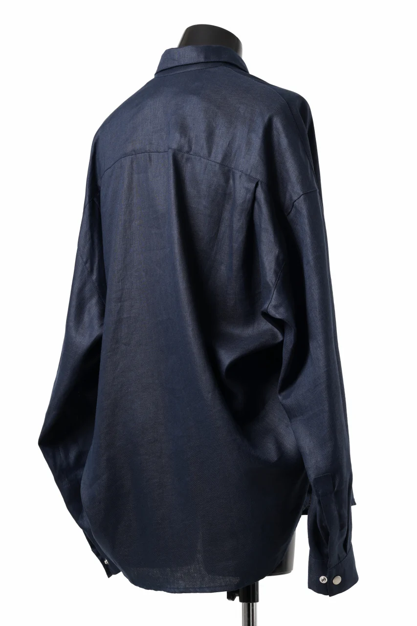 A.F ARTEFACT SNAPPED COCOON SHIRT / LINEN TWILL (NAVY) - Image 6