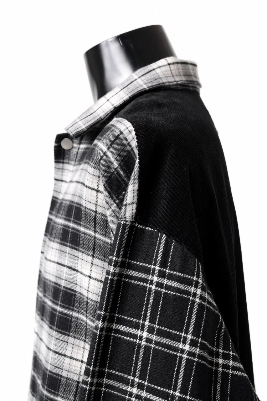 A.F ARTEFACT SNAPPED OVER SHIRT / CHECK x CORDUROY COMBI (BLACK) - Image 11