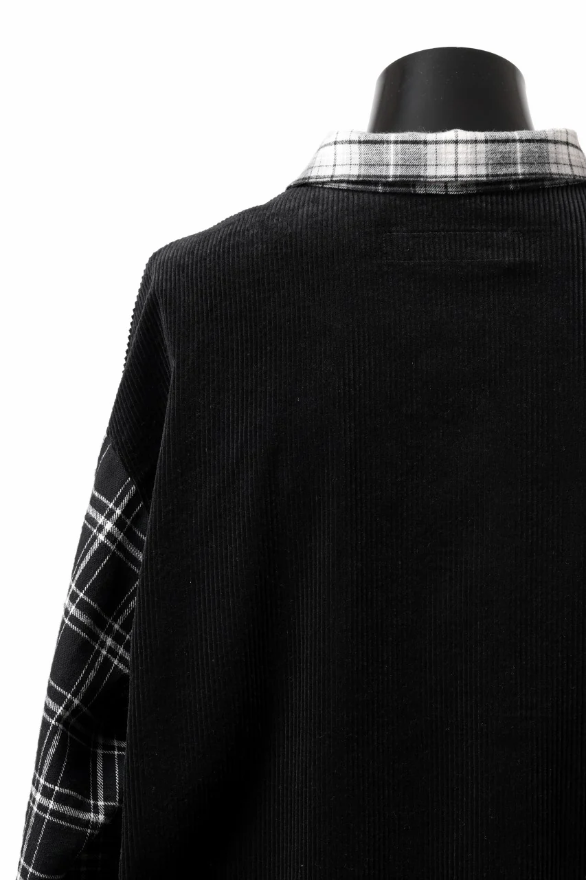 A.F ARTEFACT SNAPPED OVER SHIRT / CHECK x CORDUROY COMBI (BLACK) - Image 12
