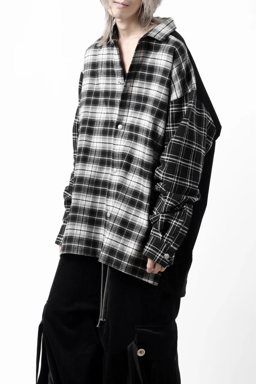 A.F ARTEFACT SNAPPED OVER SHIRT / CHECK x CORDUROY COMBI (BLACK) - Image 16