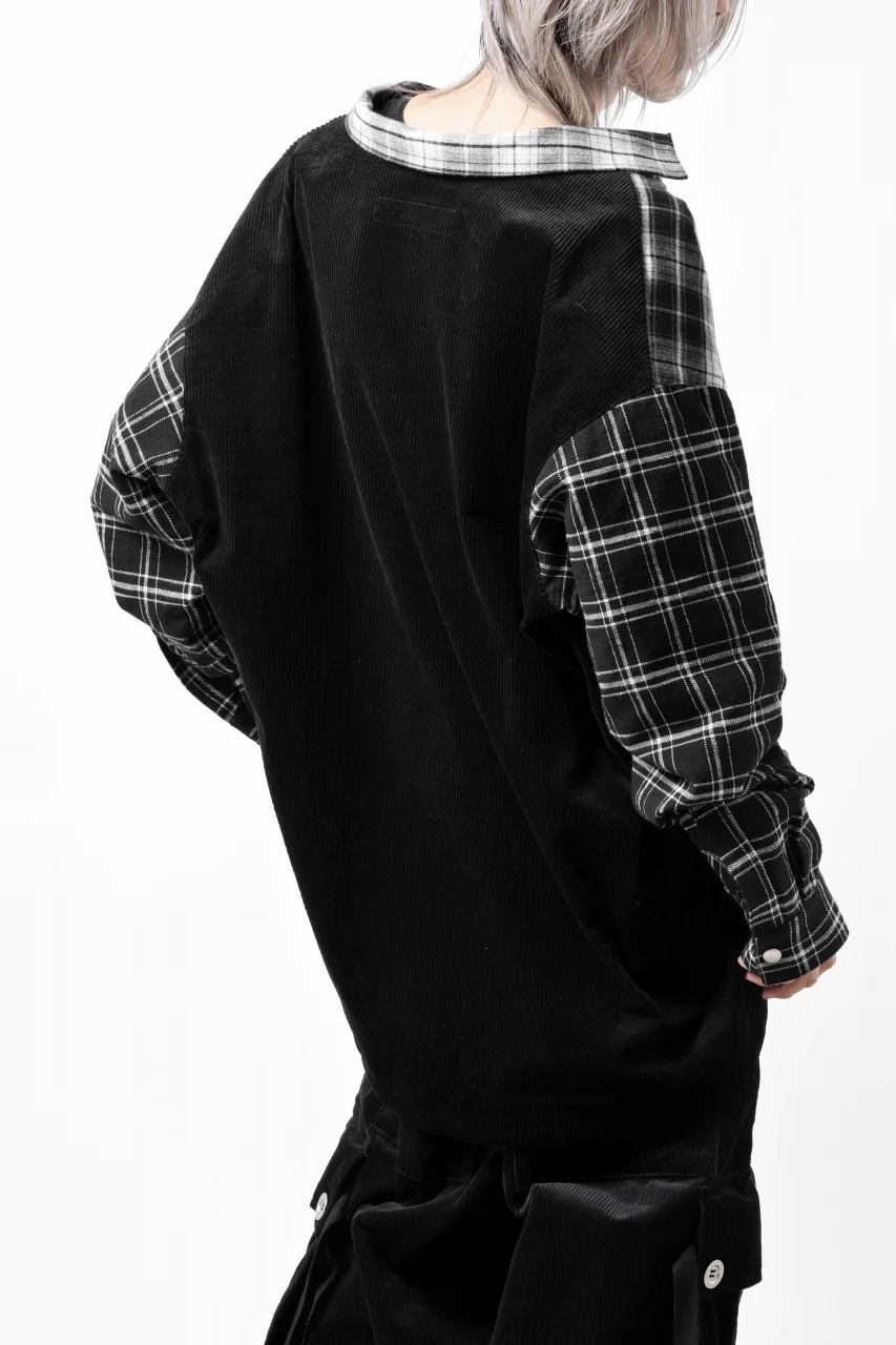 A.F ARTEFACT SNAPPED OVER SHIRT / CHECK x CORDUROY COMBI (BLACK) - Image 17
