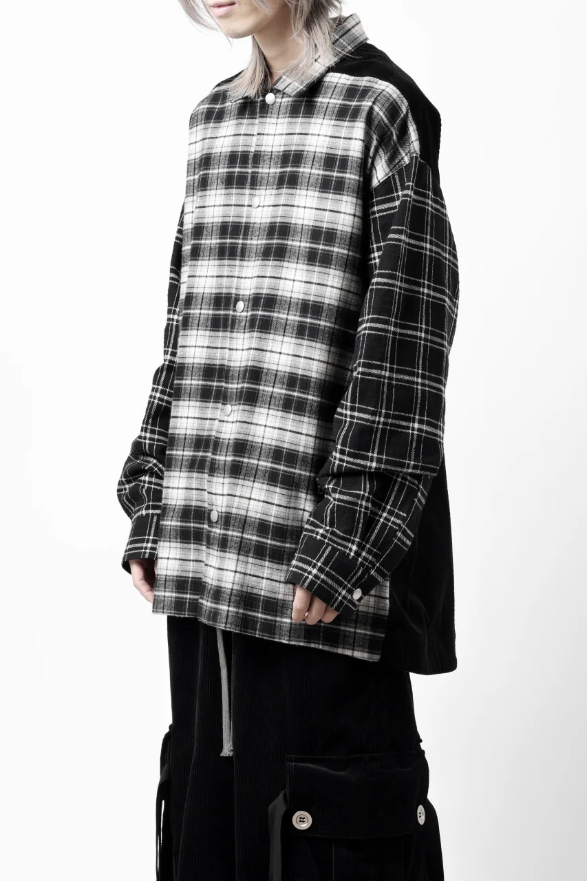 A.F ARTEFACT SNAPPED OVER SHIRT / CHECK x CORDUROY COMBI (BLACK) - Image 18