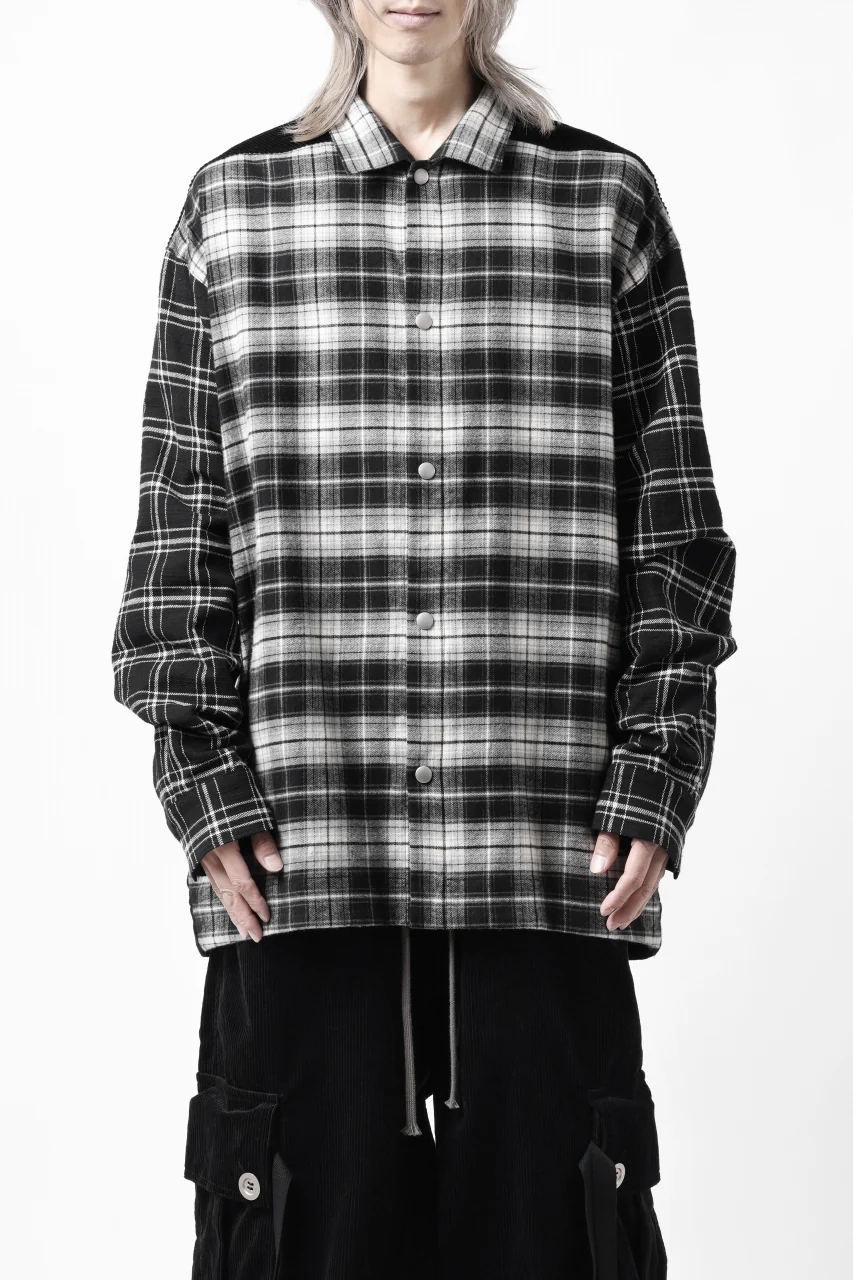 A.F ARTEFACT SNAPPED OVER SHIRT / CHECK x CORDUROY COMBI (BLACK) - Image 19