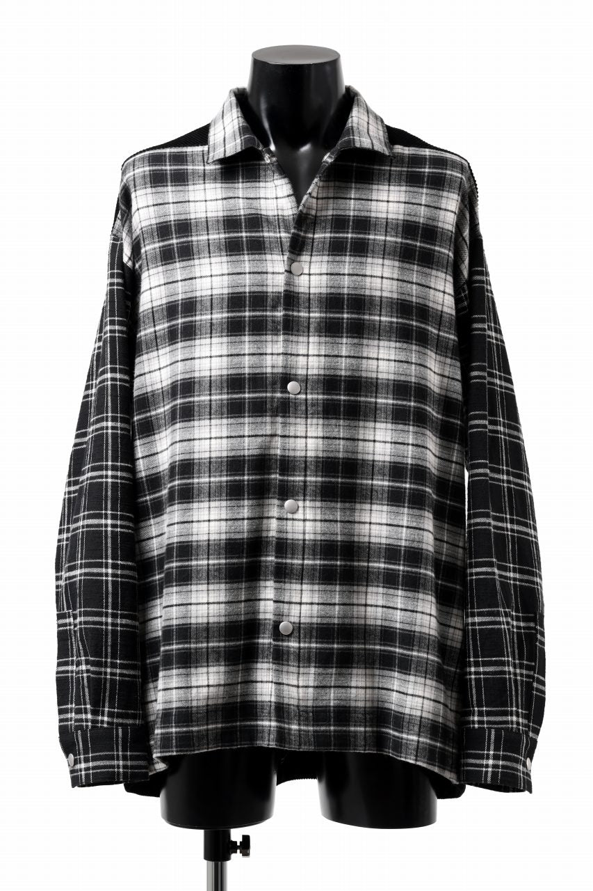 A.F ARTEFACT SNAPPED OVER SHIRT / CHECK x CORDUROY COMBI (BLACK) - Image 2