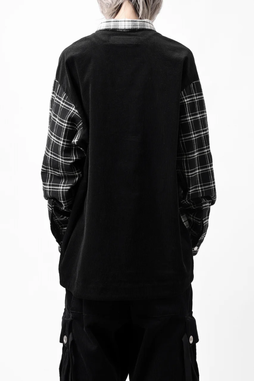A.F ARTEFACT SNAPPED OVER SHIRT / CHECK x CORDUROY COMBI (BLACK) - Image 20