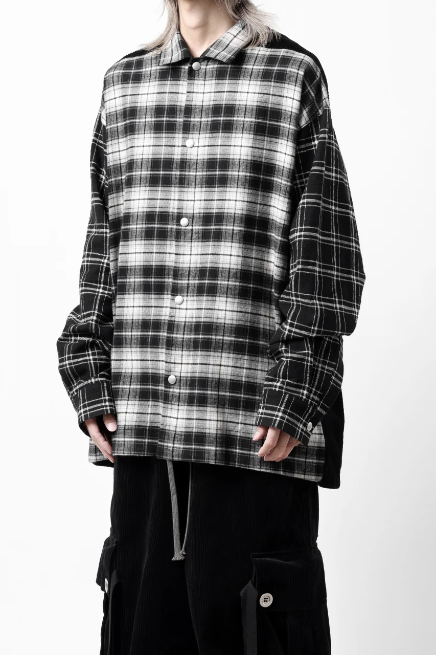 A.F ARTEFACT SNAPPED OVER SHIRT / CHECK x CORDUROY COMBI (BLACK) - Image 21
