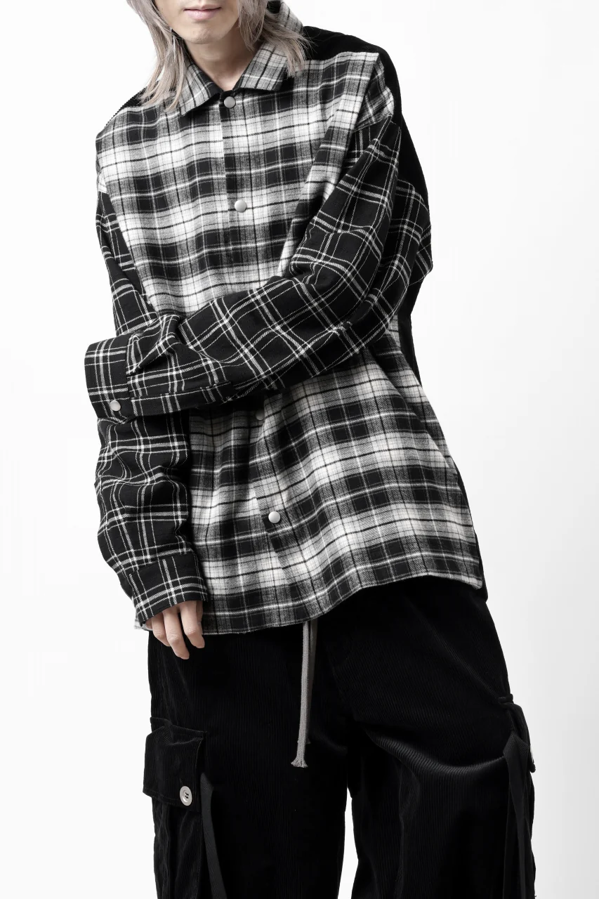 A.F ARTEFACT SNAPPED OVER SHIRT / CHECK x CORDUROY COMBI (BLACK) - Image 22