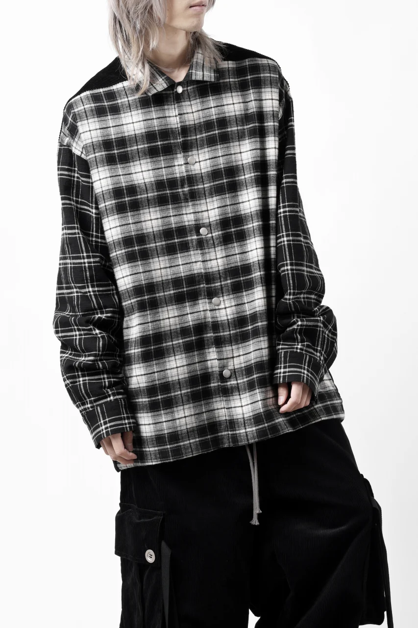 A.F ARTEFACT SNAPPED OVER SHIRT / CHECK x CORDUROY COMBI (BLACK) - Image 23