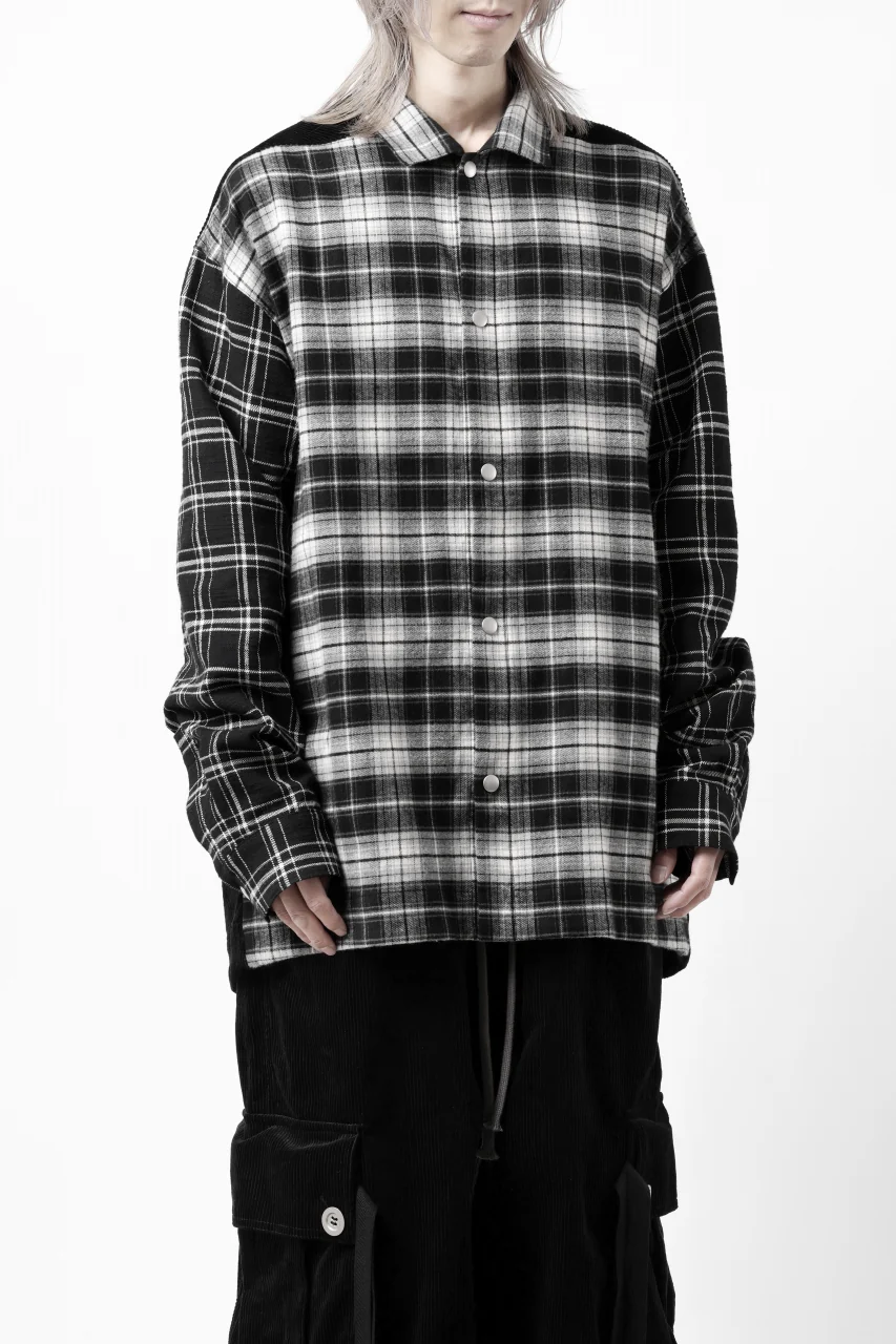 A.F ARTEFACT SNAPPED OVER SHIRT / CHECK x CORDUROY COMBI (BLACK) - Image 24