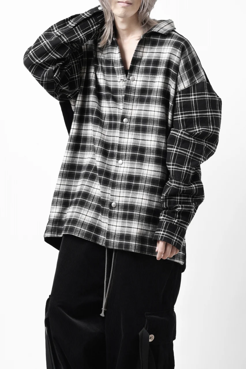 A.F ARTEFACT SNAPPED OVER SHIRT / CHECK x CORDUROY COMBI (BLACK) - Image 25
