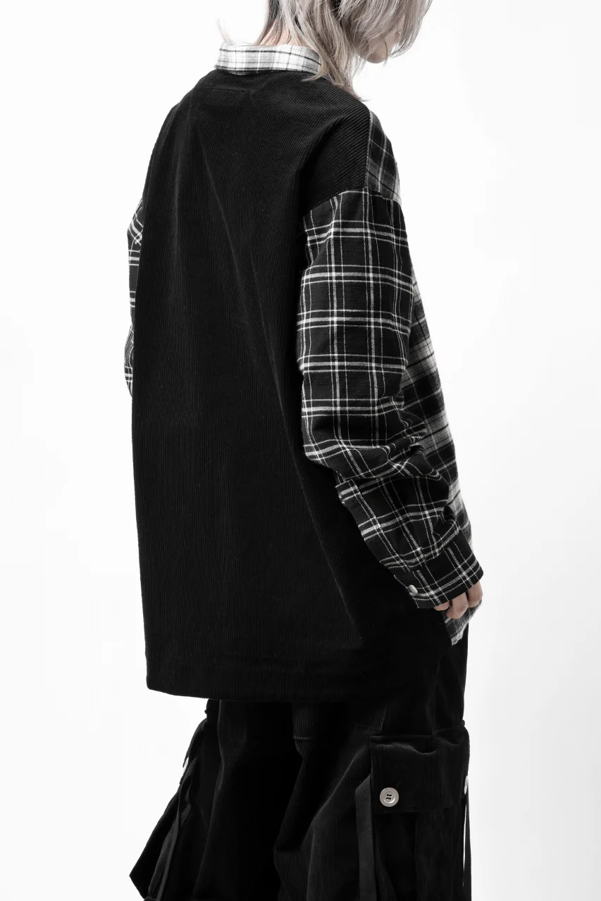 A.F ARTEFACT SNAPPED OVER SHIRT / CHECK x CORDUROY COMBI (BLACK) - Image 26