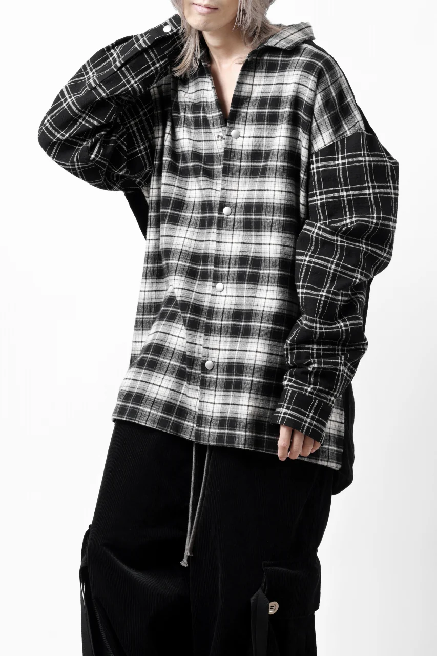 A.F ARTEFACT SNAPPED OVER SHIRT / CHECK x CORDUROY COMBI (BLACK) - Image 27