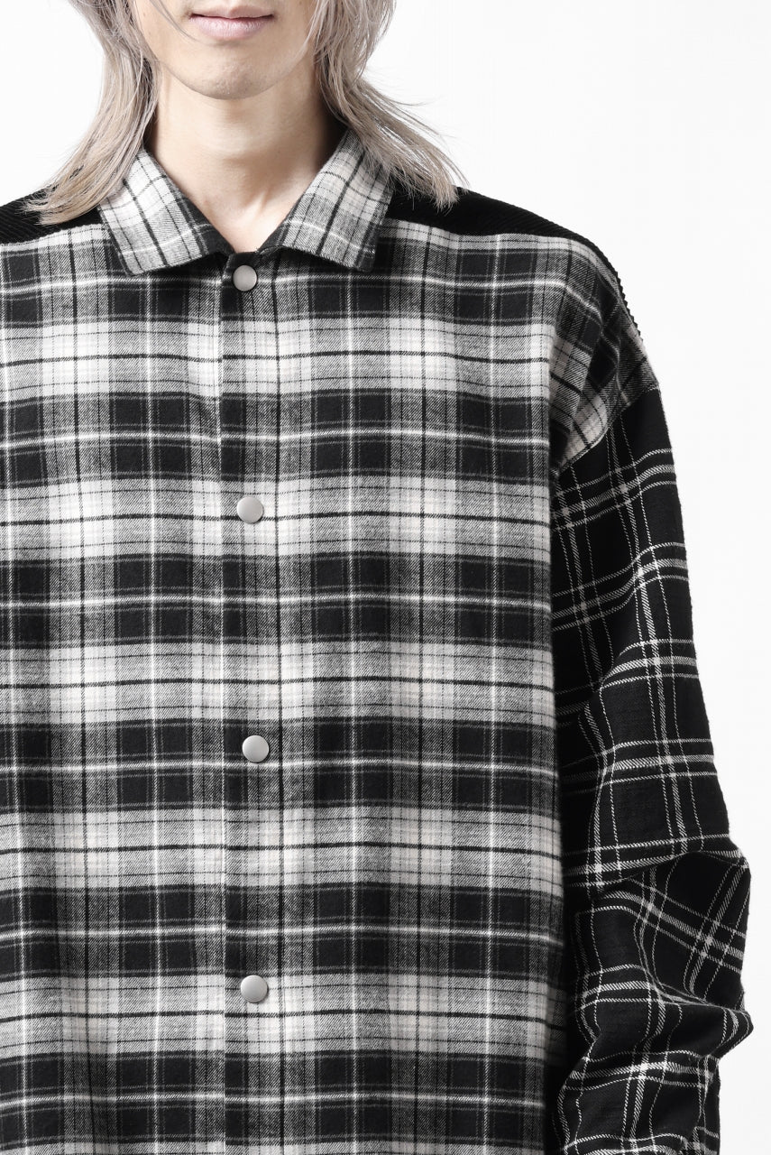 A.F ARTEFACT SNAPPED OVER SHIRT / CHECK x CORDUROY COMBI (BLACK) - Image 28