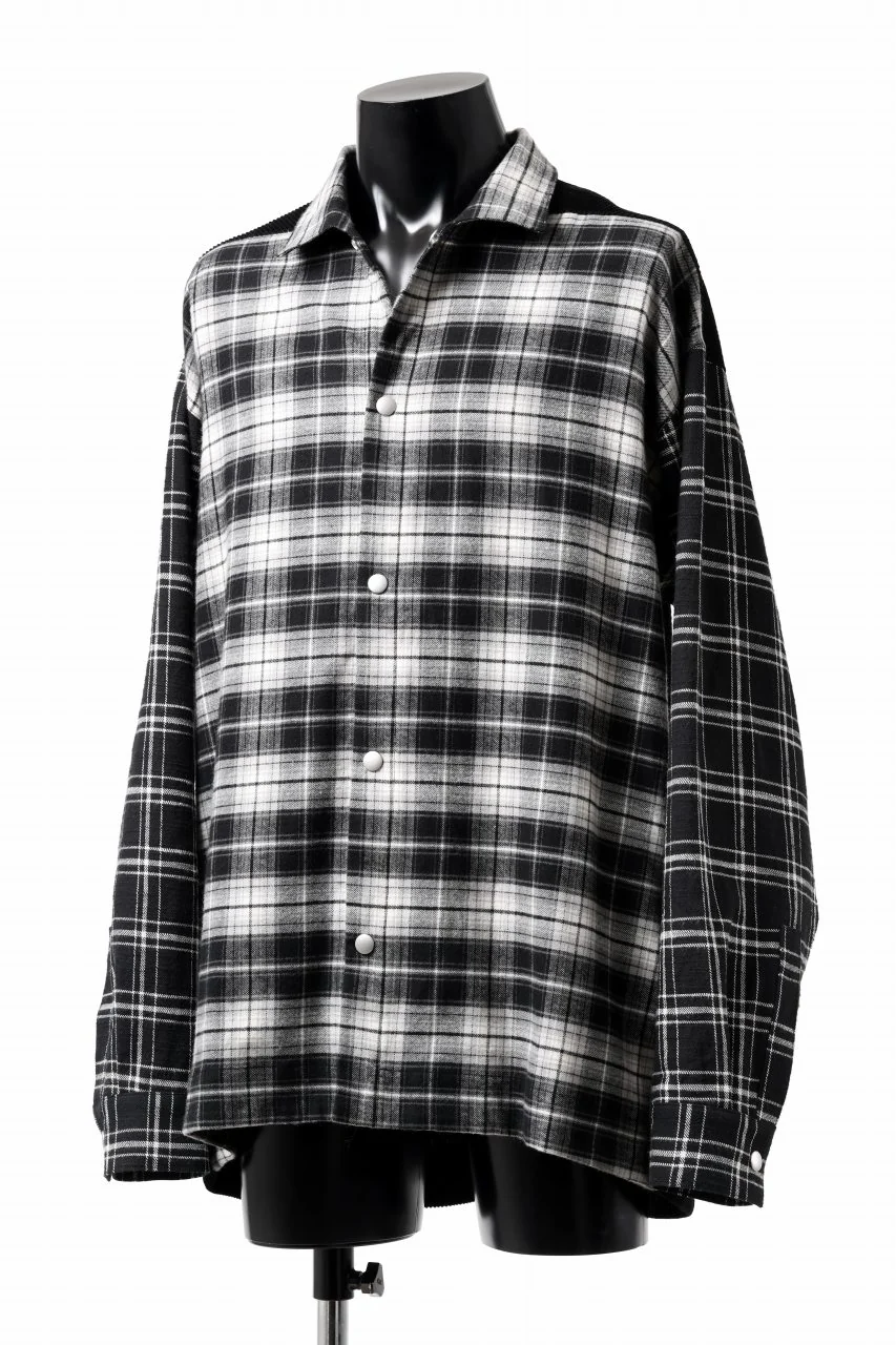 A.F ARTEFACT SNAPPED OVER SHIRT / CHECK x CORDUROY COMBI (BLACK) - Image 3