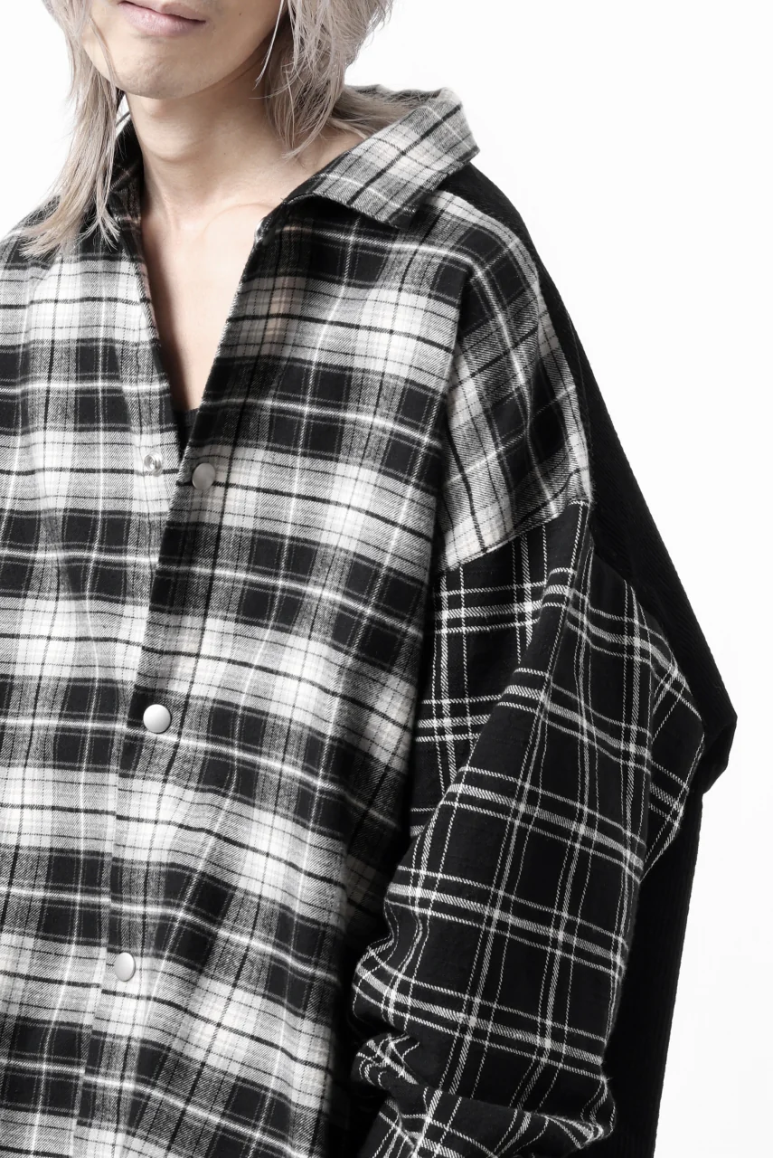A.F ARTEFACT SNAPPED OVER SHIRT / CHECK x CORDUROY COMBI (BLACK) - Image 32