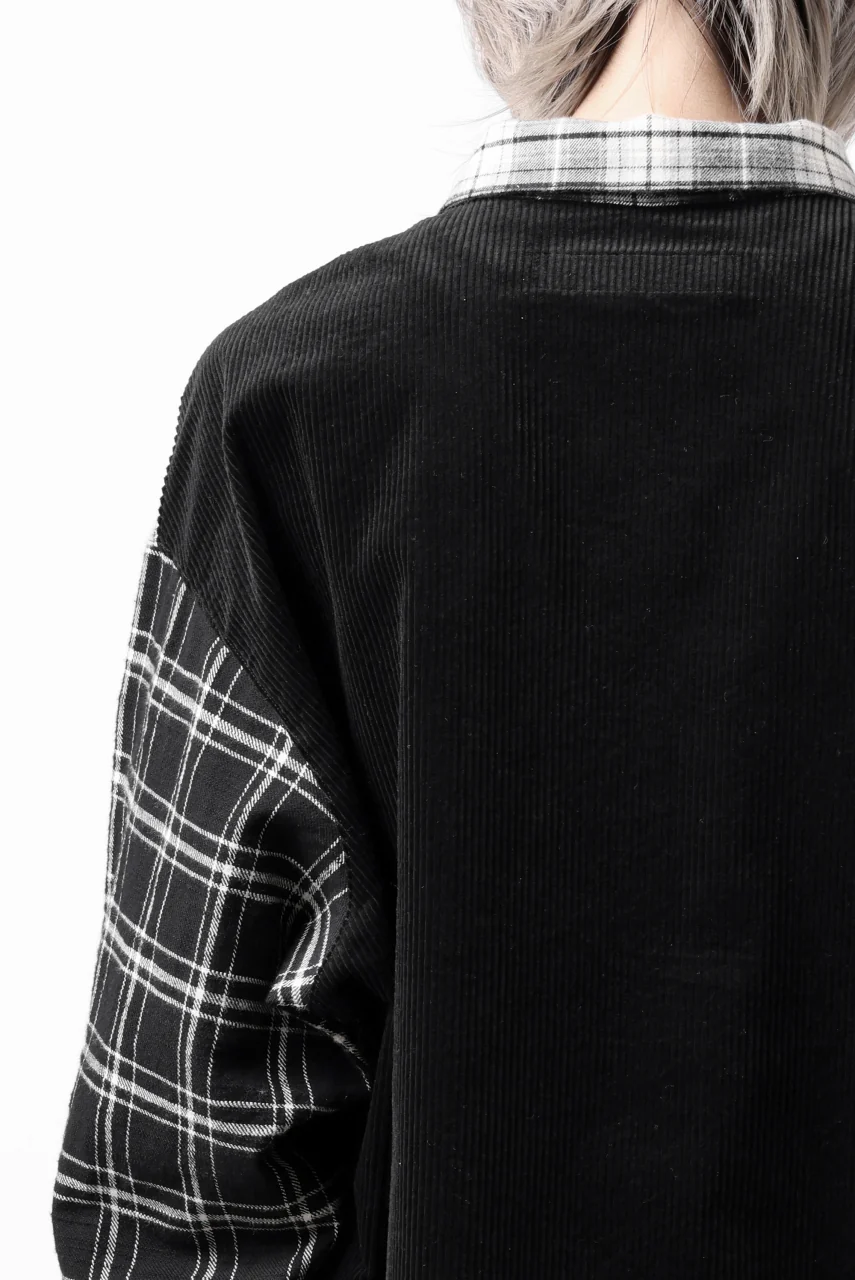 A.F ARTEFACT SNAPPED OVER SHIRT / CHECK x CORDUROY COMBI (BLACK) - Image 37