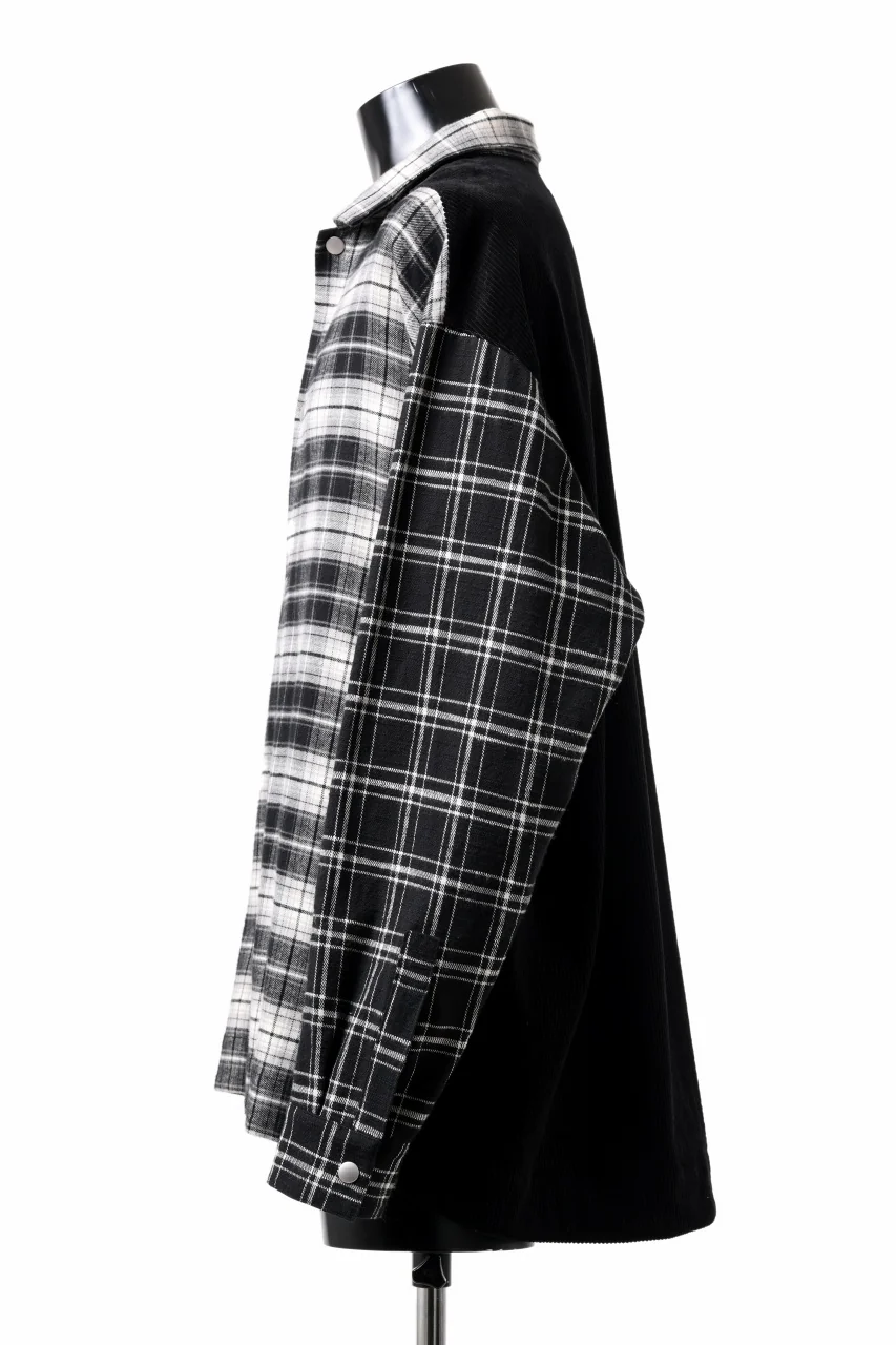 A.F ARTEFACT SNAPPED OVER SHIRT / CHECK x CORDUROY COMBI (BLACK) - Image 4