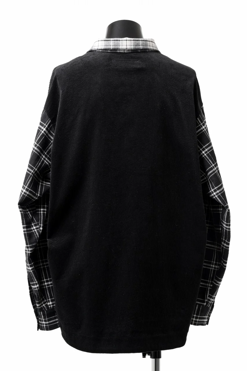A.F ARTEFACT SNAPPED OVER SHIRT / CHECK x CORDUROY COMBI (BLACK) - Image 5