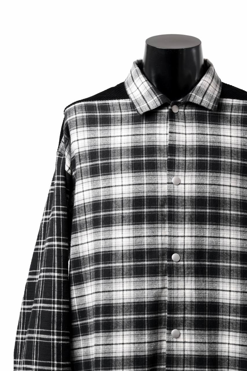 A.F ARTEFACT SNAPPED OVER SHIRT / CHECK x CORDUROY COMBI (BLACK) - Image 6