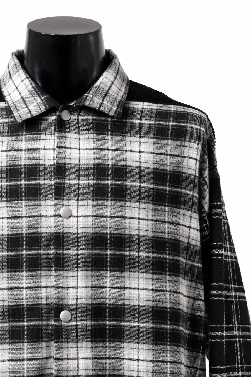 A.F ARTEFACT SNAPPED OVER SHIRT / CHECK x CORDUROY COMBI (BLACK) - Image 7
