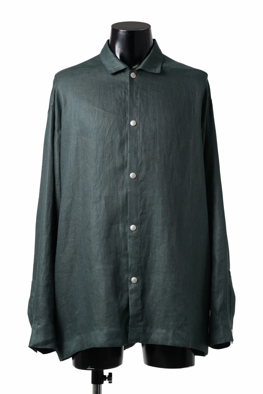 A.F ARTEFACT SNAPPED OVER SHIRT / LINEN TWILL (GREEN)