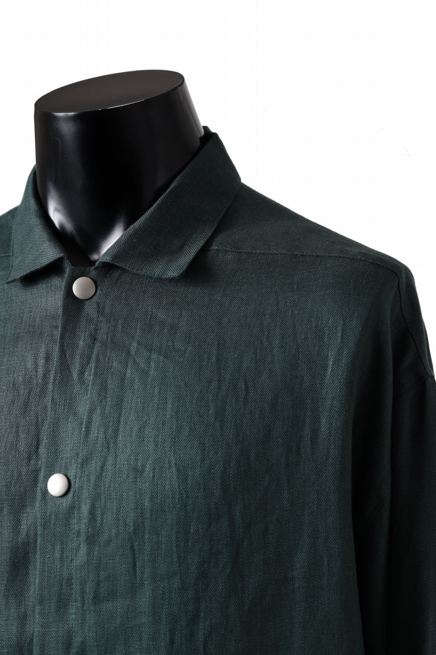 A.F ARTEFACT SNAPPED OVER SHIRT / LINEN TWILL (GREEN) - Image 11
