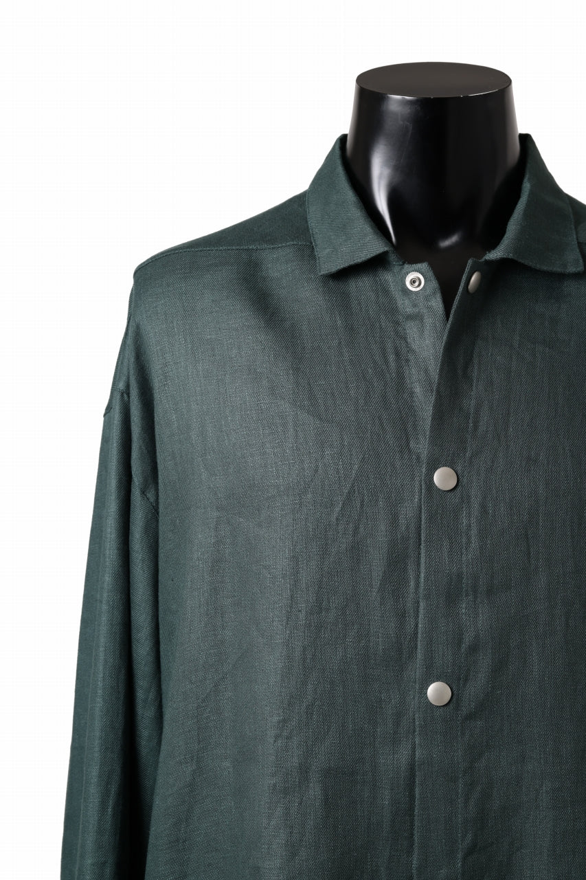 A.F ARTEFACT SNAPPED OVER SHIRT / LINEN TWILL (GREEN) - Image 12