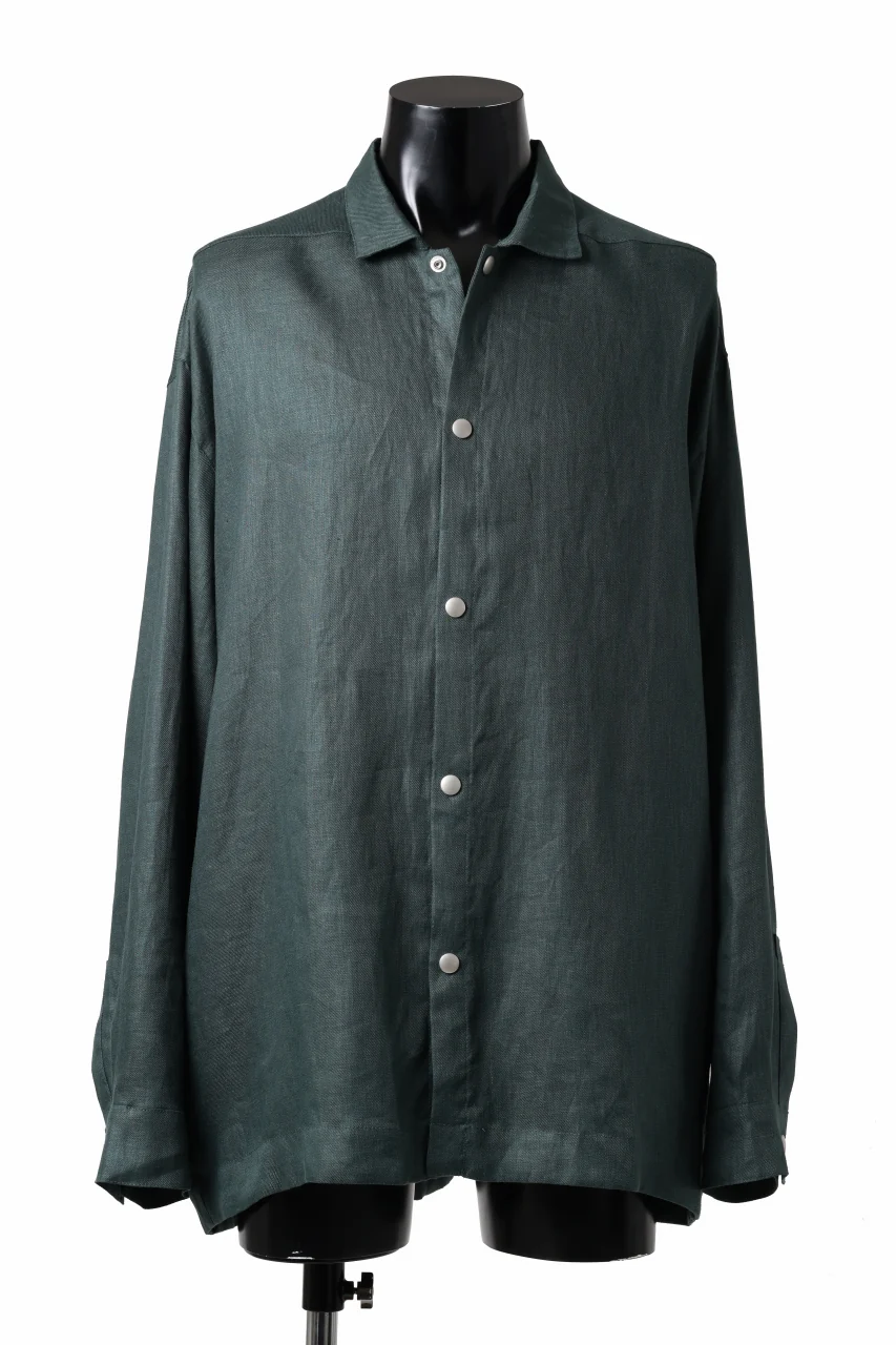 A.F ARTEFACT SNAPPED OVER SHIRT / LINEN TWILL (GREEN) - Image 2