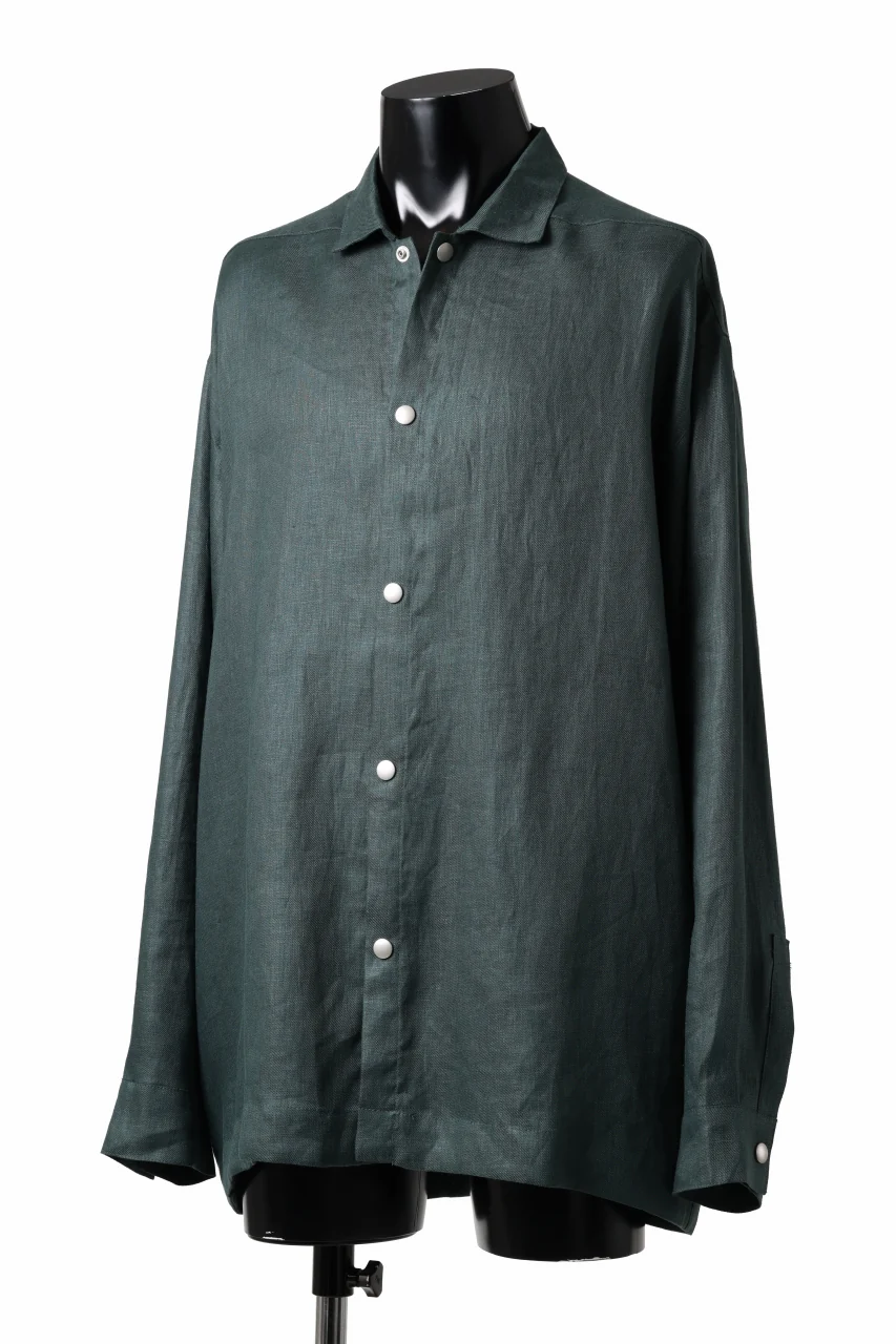 A.F ARTEFACT SNAPPED OVER SHIRT / LINEN TWILL (GREEN) - Image 3