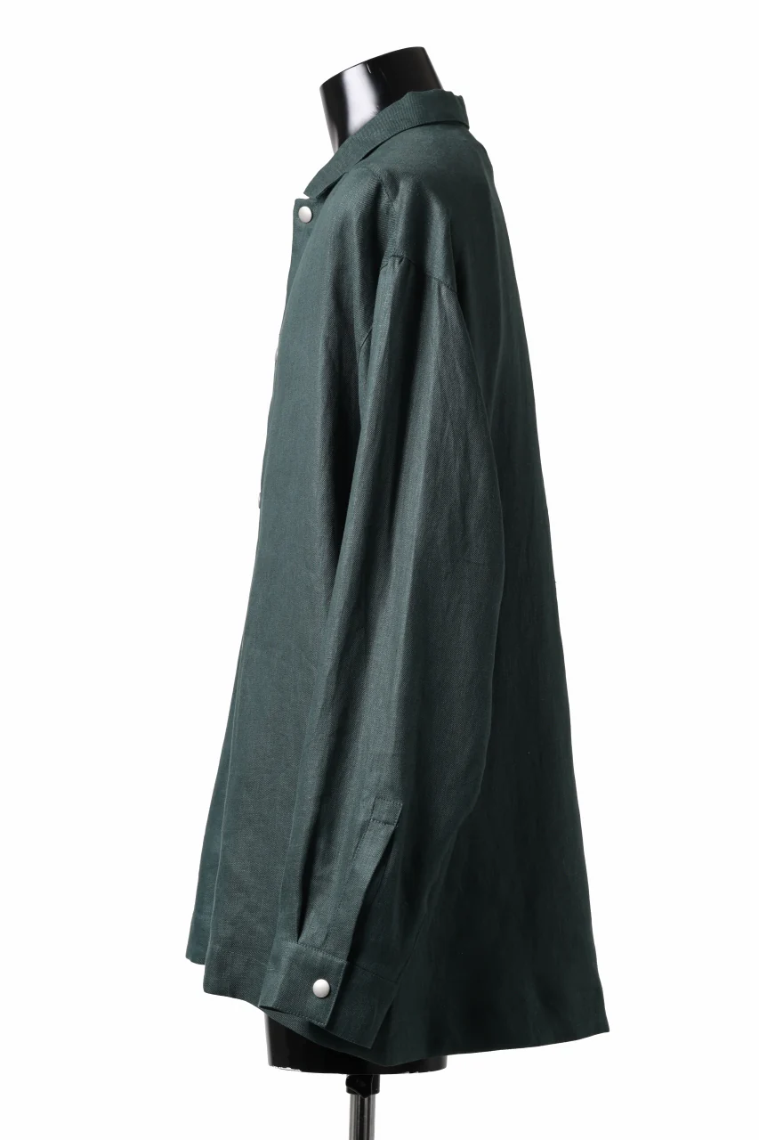 A.F ARTEFACT SNAPPED OVER SHIRT / LINEN TWILL (GREEN) - Image 4