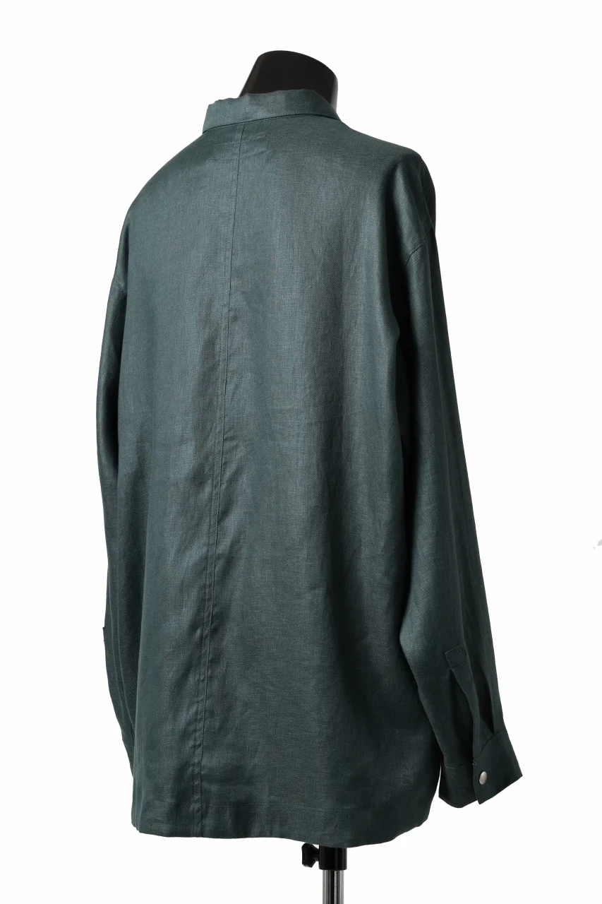 A.F ARTEFACT SNAPPED OVER SHIRT / LINEN TWILL (GREEN) - Image 6