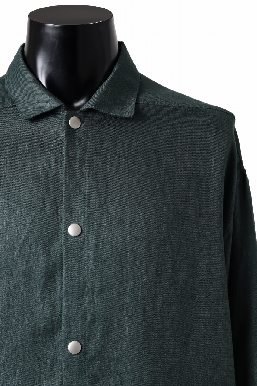 A.F ARTEFACT SNAPPED OVER SHIRT / LINEN TWILL (GREEN) - Image 7