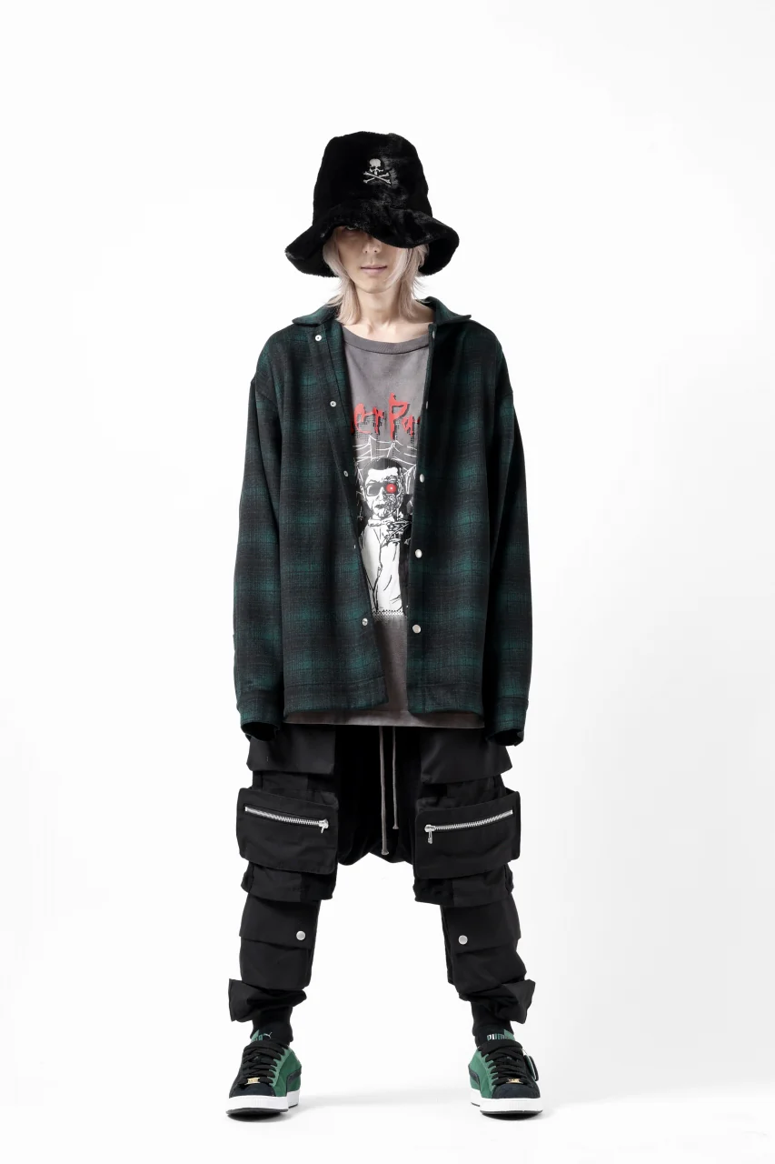 A.F ARTEFACT SNAPPED OVER SHIRT / OMBRE FLANNEL (BLACK x KHAKI) - Image 11