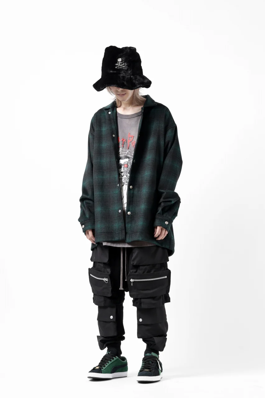 A.F ARTEFACT SNAPPED OVER SHIRT / OMBRE FLANNEL (BLACK x KHAKI) - Image 14