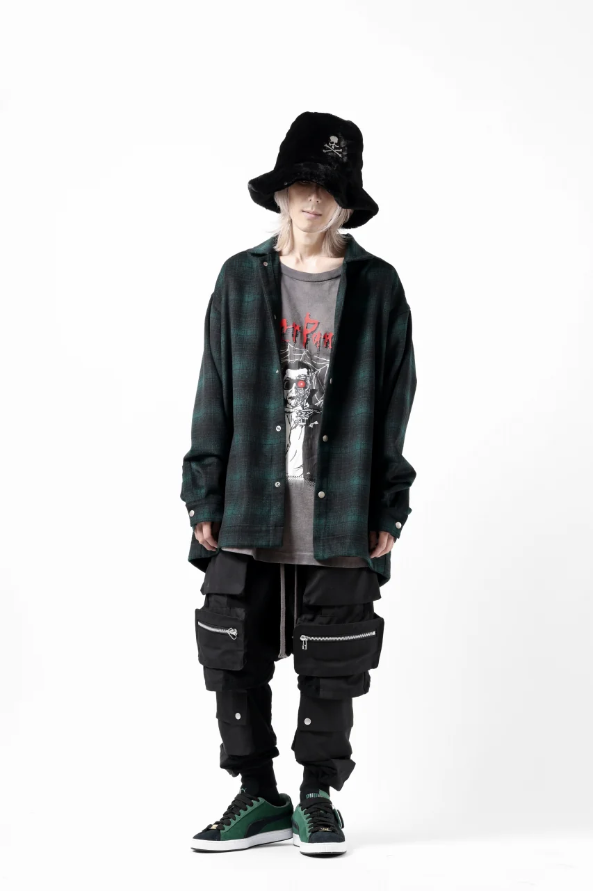 A.F ARTEFACT SNAPPED OVER SHIRT / OMBRE FLANNEL (BLACK x KHAKI) - Image 15