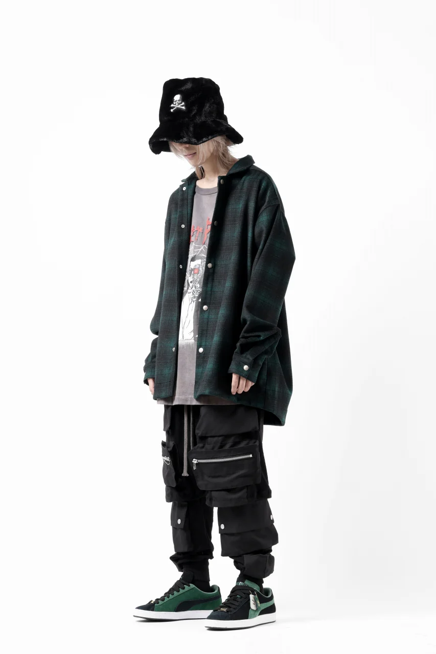 A.F ARTEFACT SNAPPED OVER SHIRT / OMBRE FLANNEL (BLACK x KHAKI) - Image 17