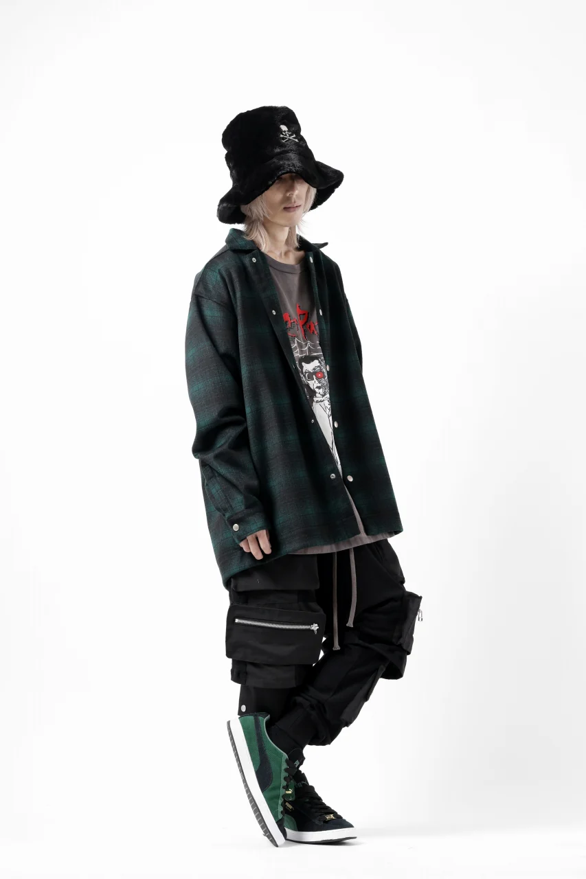 A.F ARTEFACT SNAPPED OVER SHIRT / OMBRE FLANNEL (BLACK x KHAKI) - Image 19
